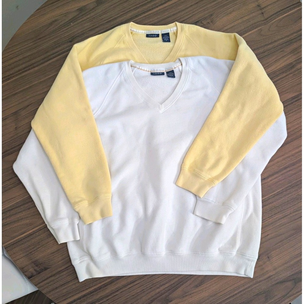 IZOD Men's Medium V Neck Sweatshirts Bundle of 2 Yellow Cream Pullover